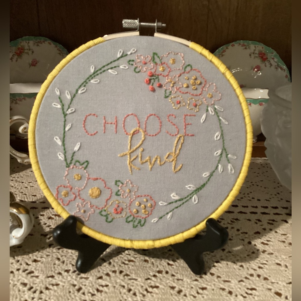 “Choose Kind” hand embroidery decor hoop art